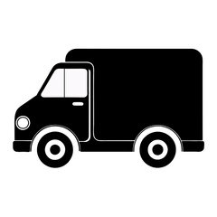 Fototapeta premium A black delivery truck viewed from the right side on a transparent background, emphasizing reliable delivery services and modern transportation