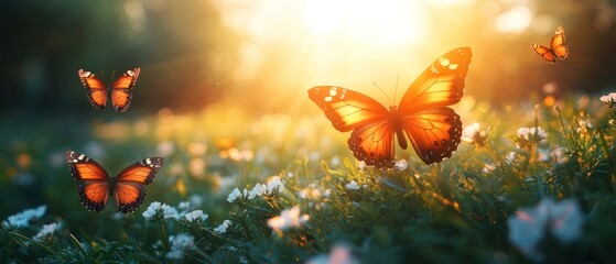 Butterflies in a Field of Flowers