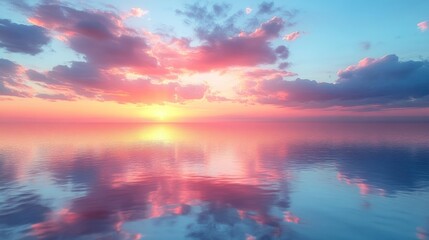 Obraz premium Serene sunset over calm waters, reflecting vibrant colors.