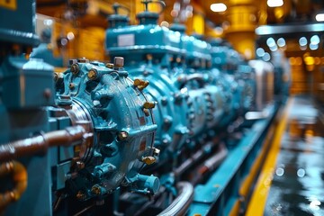 Fototapeta premium Close up of a marine diesel engine ship equipment and repair in the shipbuilding industry