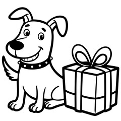 Fototapeta premium dog with gift box, generative AI