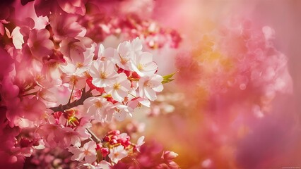 Fototapeta premium Spring backgroung flowering cherry flowers blossom floral nature and abstract bokeh