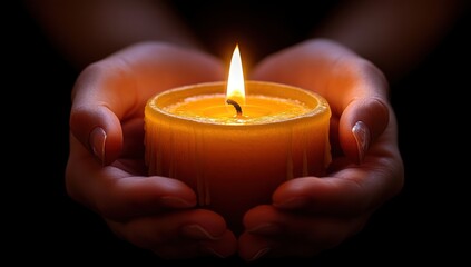 A Lit Candle Held in Hands