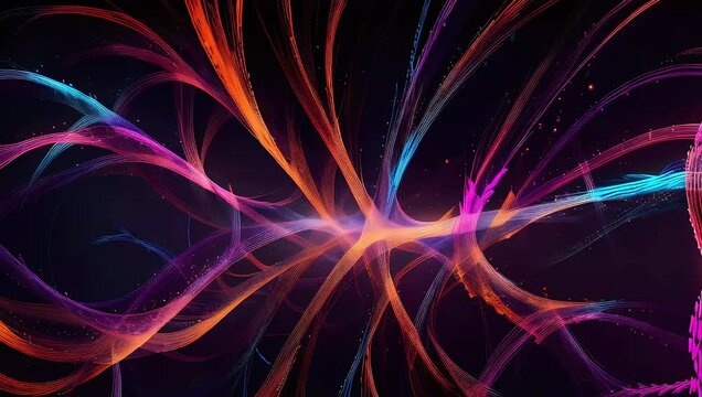 Abstract Rainbow Colored Intertwined Red, Purple Violed and Orange Beams on Black Background  - Loopable Morphing Video, good for meditation music videos and chill animations (perfect loop)