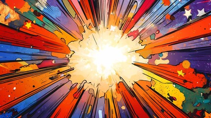 Abstract Comic Book Style Explosion with Bright Colors and Stars