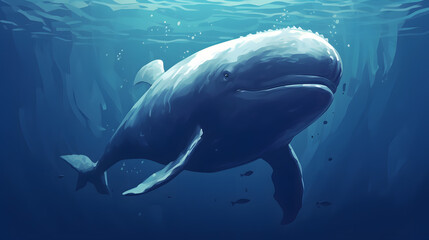 Fototapeta premium Beluga At sea Illustration Vector
