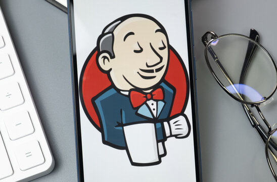 New York, USA - 30 August 2024: Jenkins Logo on Phone Screen, Company Icon on Display
