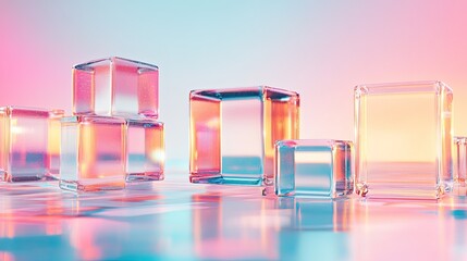 A stunning display of colorful glass cubes reflecting light, creating an artistic atmosphere perfect for modern decor.