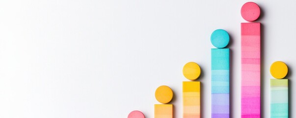 A creative bar graph with circular bars, innovative data visualization, abstract style, gradient colors, isolated on white background