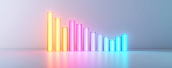 Obraz premium A bar chart in motion, dynamic data visualization, bold geometric shapes, neon colors, isolated on white background