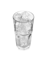 One glass with ice for refreshing drink isolated on white