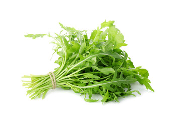 Bunch of fresh arugula leaves isolated on white