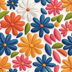 Obraz premium A vibrant and colorful floral pattern featuring various flowers and leaves, perfect for backgrounds and design projects.