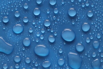 Water drops on blue background, above view