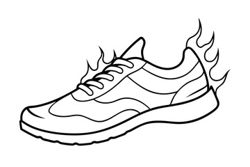 Fiery running shoes line art vector, Running Shoes silhouette vector Illustration