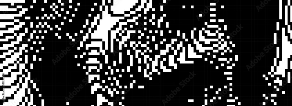 Poster black dithered wavy curved line texture. 8 bit pixel glitch background. rasterized stripe overlay wa