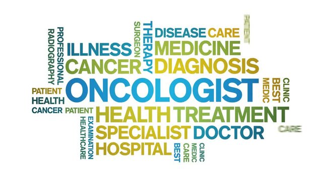 Oncologist animated word cloud;text design animation tag kinetic typography seamless loop.