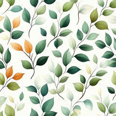 A vibrant pattern of leaves in various shades of green and orange, perfect for nature-inspired designs and backgrounds.