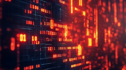 Firewall graphic blocking unauthorized access with binary code flowing in the background.