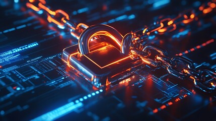 Fototapeta premium Security breach notification on a laptop screen with a padlock icon in the background