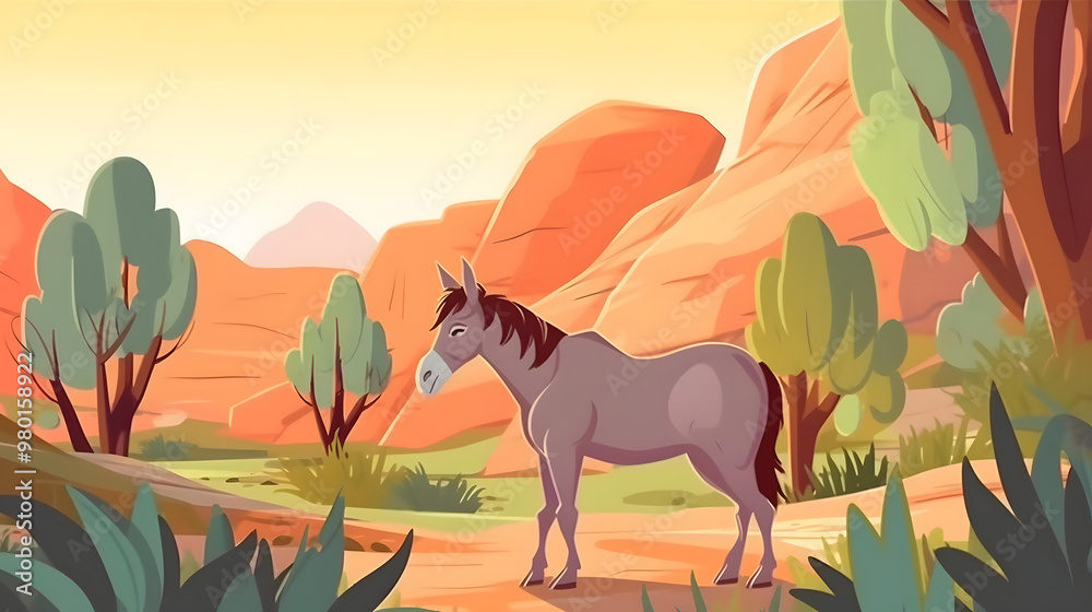 Wall mural donkey in nature illustration vector