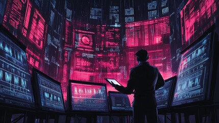 Security analyst examining logs of a distributed denial-of-service (DDoS) attack.