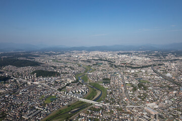 Obraz premium KANAGAWA PREFECTURE, JAPAN - SEPT. 2017: Aerial view of population density in Kanagawa prefecture Sept. 2017.