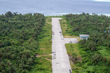 MICRONESIA - DEC. 2017: Aerial view of an airport in Micronesia, Dec. 2022.