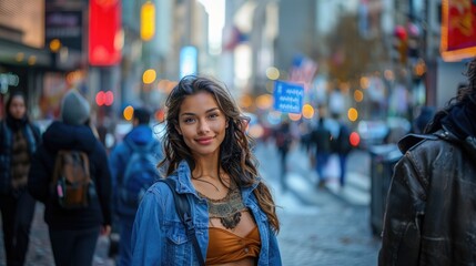 young woman on the street going to president election for voting