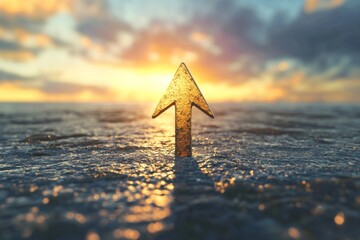 A metallic arrow pointing towards a distant horizon, symbolizing future goals or ambitions. 