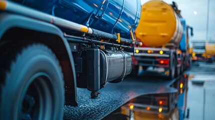 Fuel transport in industrial petroleum plant. Closeup of fuel truck at oil depot Concept Transportation Fuel Industry Oil Depot Operations Refueling Process Closeup