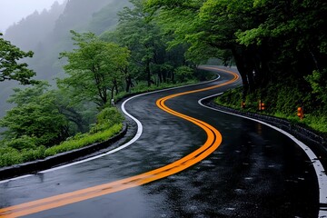 Fototapeta premium A road cursed by a tragedy that repeats itself every year, with ghostly reenactments playing out in the fog