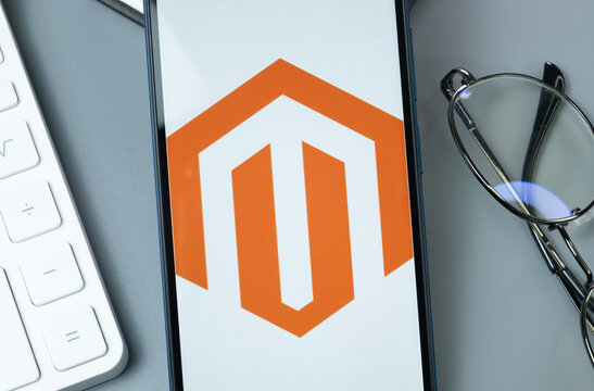 New York, USA - 30 August 2024: Magento Logo on Phone Screen, Company Icon on Display