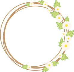 Daisy flower with leaves doodle wreath illustration for decoration on flower ornament.