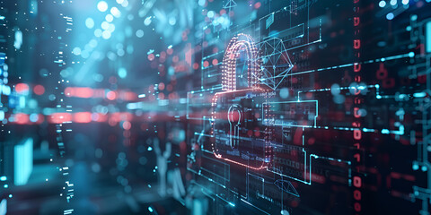 Futuristic digital security concept with a glowing lock icon, Cybersecurity and data protection 