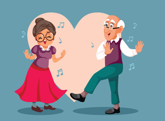 Old Couple in Love Dancing Together Vector Cartoon Illustration. Cheerful grandparents having fun partying with energy and joy
