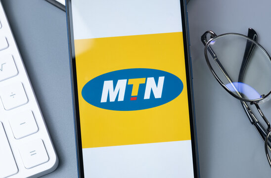 New York, USA - 30 August 2024: MTN Logo on Phone Screen, Company Icon on Display