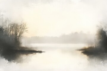 Foggy Lake and Trees in a Misty Setting