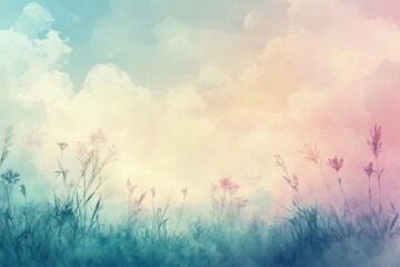 Watercolor Painting of Silhouetted Grass Against a Cloudy Sky