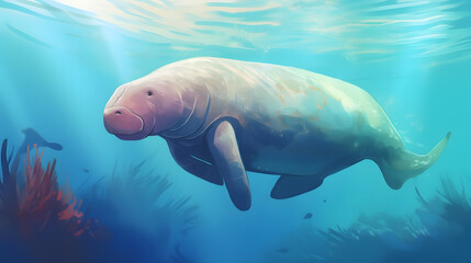 Obraz premium Manatee At sea Illustration vector