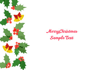 クリスマスのベルとヒイラギの手描きの背景イラスト