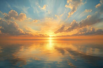 Fototapeta premium Golden Sunset Reflected in Calm Ocean Water