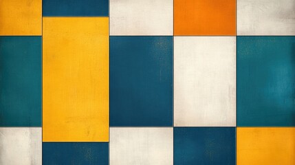 Vibrant abstract composition featuring colorful geometric blocks in blue, yellow, orange, and white for contemporary design.