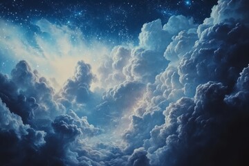 Dense, fluffy clouds illuminated by distant starlight