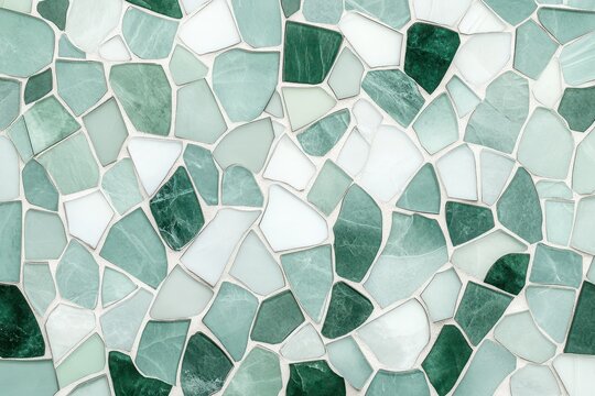 Abstract Green and White Mosaic Tile Wall