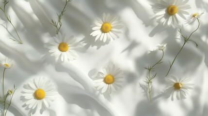 Chamomile flower  with natural shadow form sun light and white background