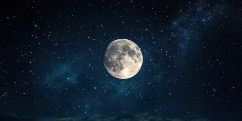 Fototapeta premium Starry Night Sky with Glowing Full Moon Center Stage