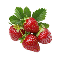 A cluster of ripe, juicy strawberries with vibrant red color and fresh green leaves, perfect for culinary or decorative use.