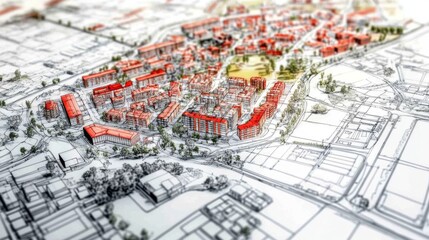 Fototapeta premium A comprehensive technical blueprint detailing urban planning and city zoning.