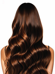 Fototapeta premium A stunning back view of long, wavy brown hair cascading down gracefully against a clean white background.